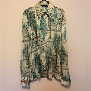 Vintage 1970s forest trees print button-down shirt